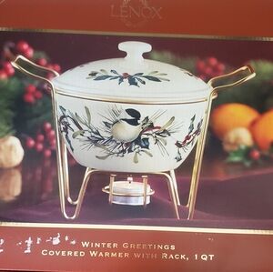 Lenox Winter Greetings Covered Warmer With Rack 1QT